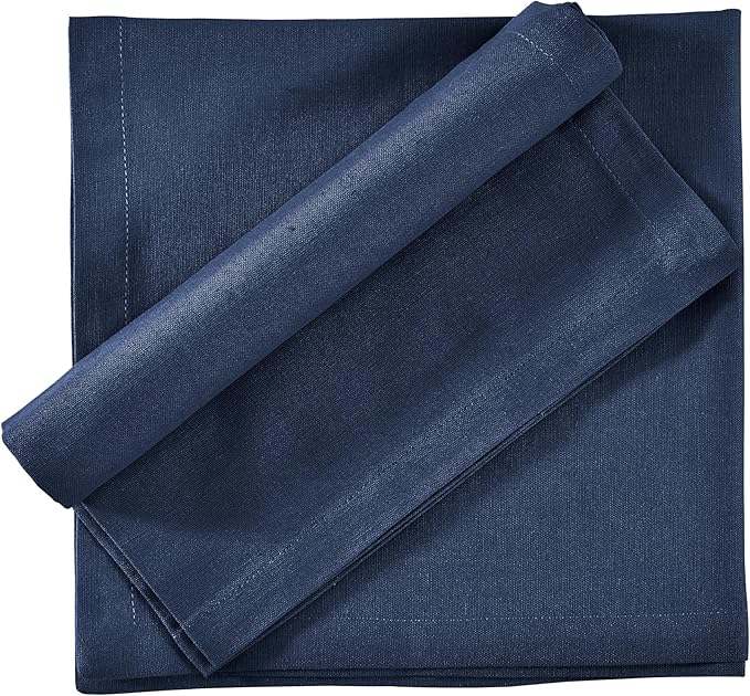Fingercraft Cloth Napkins Set of 12, Cotton Linen Blend Napkins Cloth Washable Premium Quality Parties, Weddings, Mitered Dinner Napkin for Home Parties Christmas Thanksgiving 18x18 in Navy