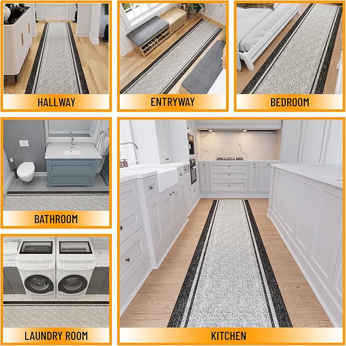 Ottomanson 3-Piece Kitchen Rug Set - Non Slip Runner & Washable Mat - 1'11" x 3' + 1'11" x 4' + 1'11"' x 5' - Durable, Stain Resistant for Entryway, Bedroom and Bathroom, Border Brown