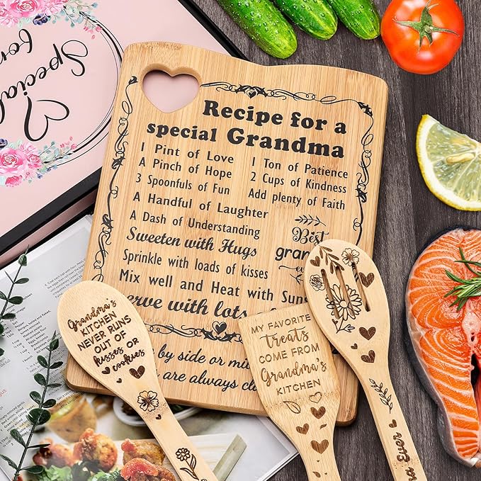 YUEYUQIU Gifts for Grandma from Grandkids, Birthday Gifts for Grandma from Grandchildren Granddaughter, Grandma Cutting Board Set Present, Ideal Mothers Day Christmas Gifts for Grandmother