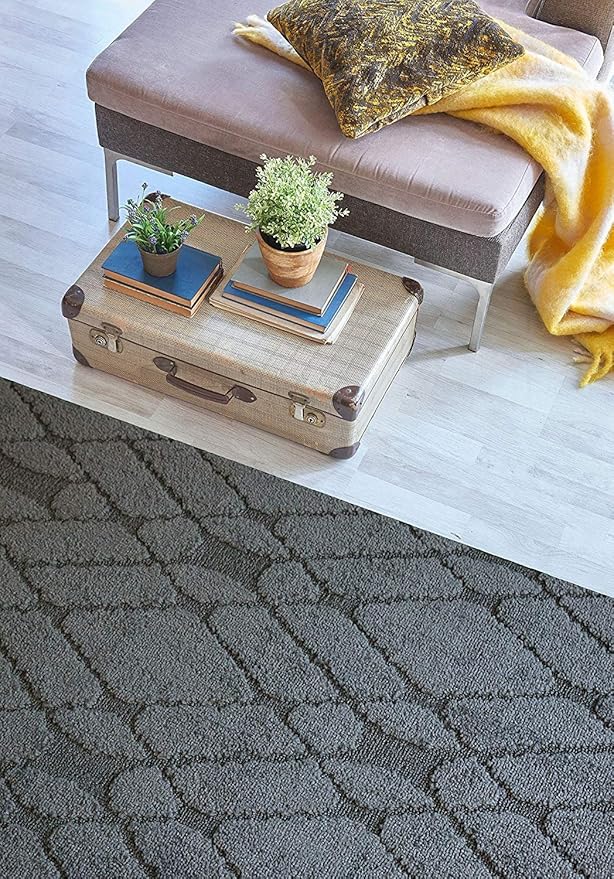 Custom Size Hallway Runner Rug Trellis Grey Color 31 inch Wide Select Your Length Non-Slip (Skid Resistance) Rubber Backing 2 feet x 31 inch (Color Options Available)