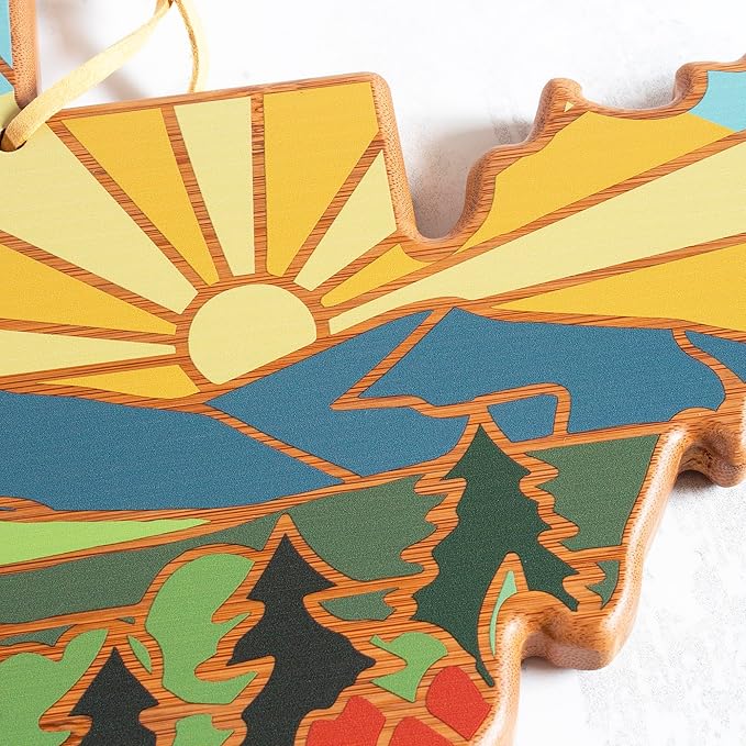 Totally Bamboo West Virginia State Shaped Cutting Board and Charcuterie Serving Platter with Artwork by Summer Stokes, Includes Hang Tie for Wall Display