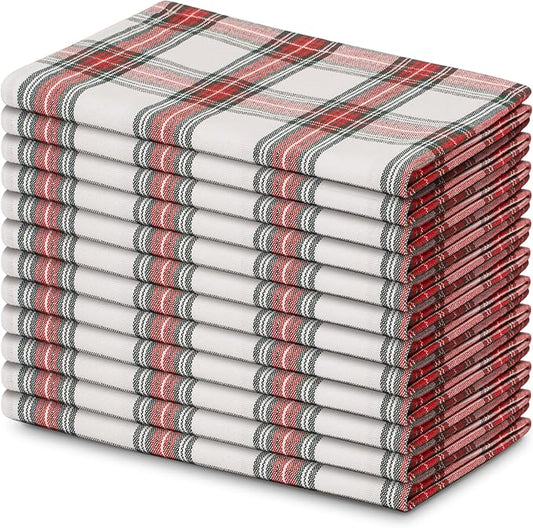 Blue Needles Gingham Buffalo Plaid Cloth Napkins 100% Cotton Set of 12 Dinner Table Christmas Napkins 18x18 inch Soft, Reusable & Washable Perfect for Parties & Everyday Use - Christmas White Red