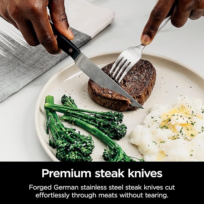 Ninja K32012 Foodi NeverDull Premium Knife System, 12 Piece Knife Block Set with Built-in Sharpener, German Stainless Steel Knives, Black
