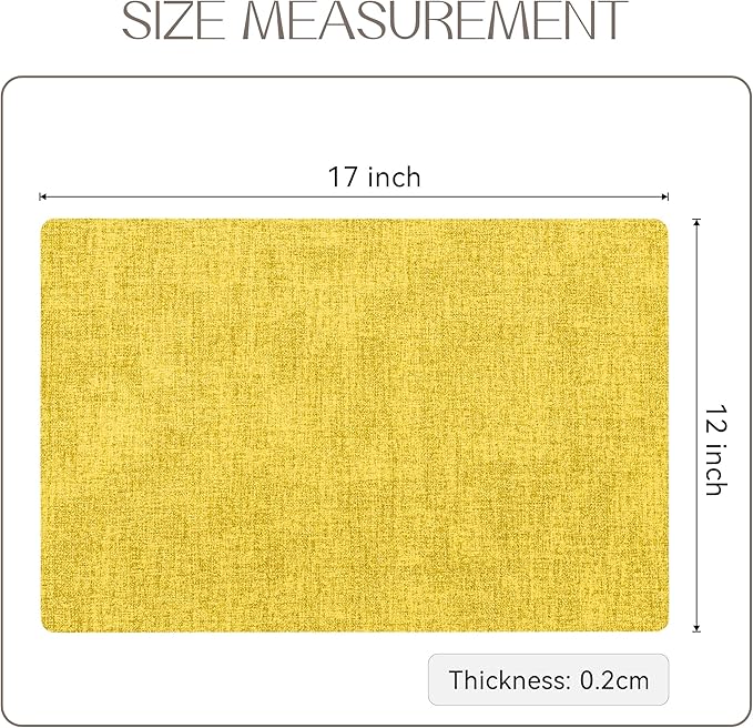 Romanstile Vinyl Placemats Set of 6-12 X 17 Inch - Heat Resistant Place Mats 100% Waterproof Oilproof Wipeable Reversible Faux Leather Table Mats for Kitchen, Dining, Party, Outdoor, Yellow
