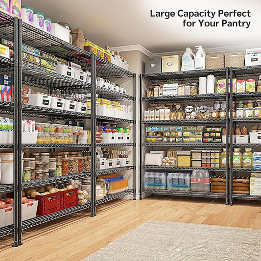 REIBII 75''H Storage Shelves Metal Shelving Unit, 6 Tier Wire Shelving for Pantry Shelves Adjustable 1200LBS Garage Shelving Heavy Duty Storage Rack for Kitchen Garage, 35.4''W*75''H*15.7" D, 2PCS
