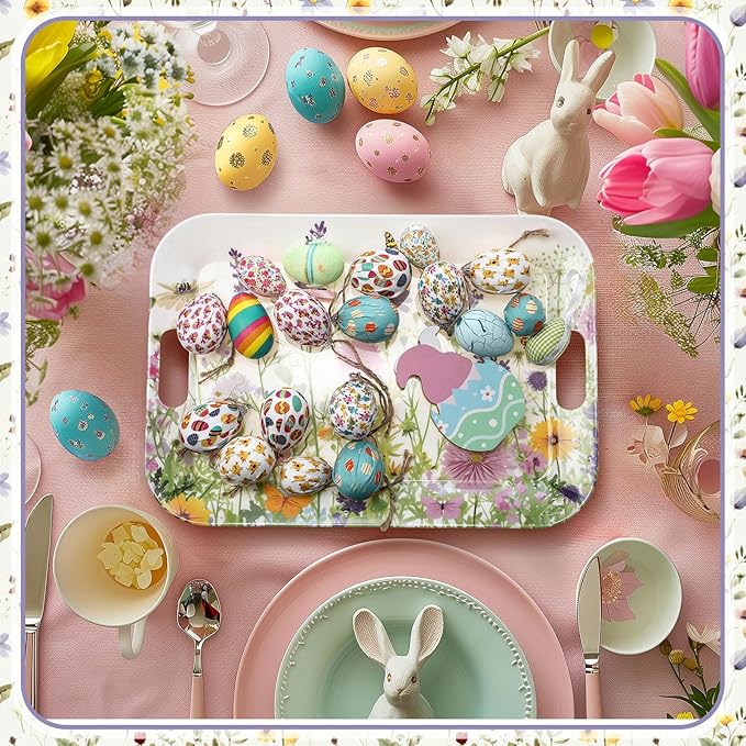 3 Pack Easter Serving Trays 16 x 11 Inch Wild Flowers Garden Easter Platters Rectangular Serving Dishes Decorative Trays for Spring Wedding Party