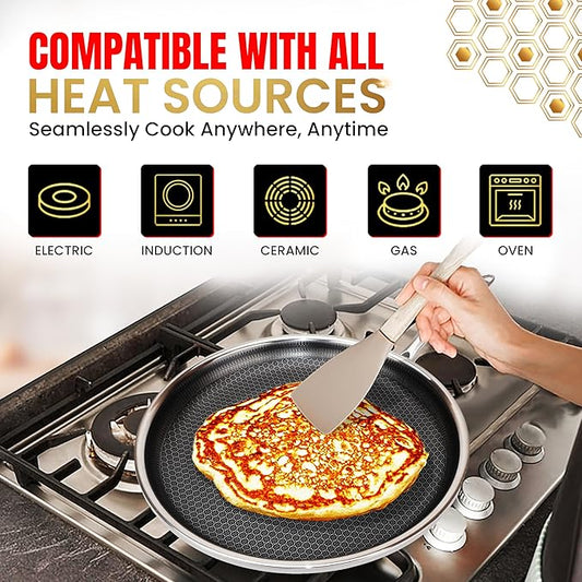 Bezaib 12-Inch Hybrid Nonstick Frying Pan, 316 Stainless Steel, Tri-Ply Skillet, Stay-Cool Handle, PFAS/PFOA Free, Induction Compatible, Oven & Dishwasher Safe