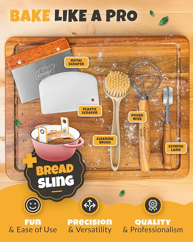 CRUSTLOVE Dutch Oven for Bread Baking - incl. Sourdough Bread-Baking Supplies like Banneton Bread-Proofing Basket - 5QT Enameled Cast Iron Bread-Oven with Lid, Baking Pan, Scoring Tool Lame