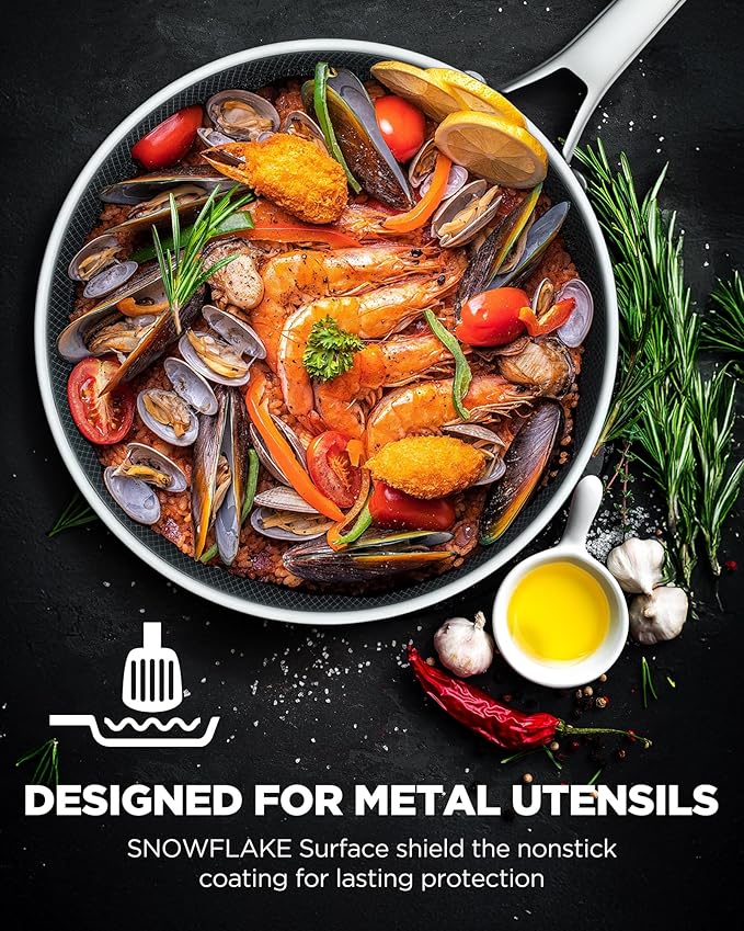 Yonida Non Stick Frying Pans, 12-inch with Lid, Hybrid Frying Pans Nonstick Upgrade,non stick Skillets Stainless Steel, Dishwasher & Oven-Safe, Induction Compatible Cooking Pan, PFOA Free Cookware