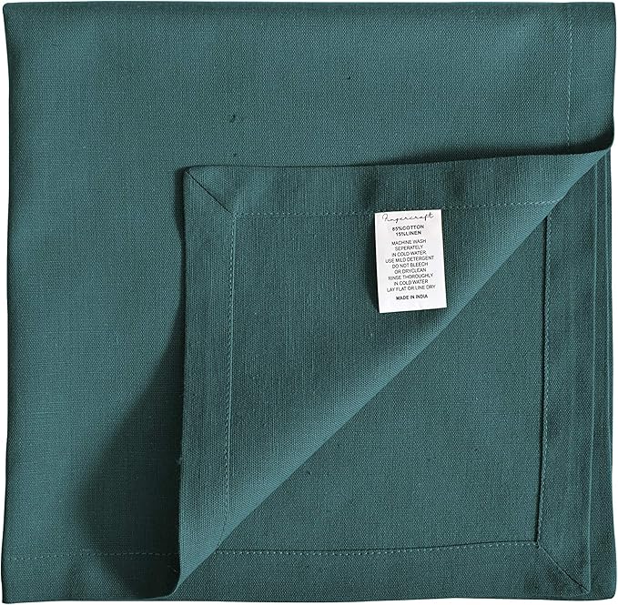 FINGERCRAFT Cloth Napkins, Cotton Linen Mitered Corner Soft Durable Washable Eco-Friendly Napkins Cloth 12 Pack, 18x18 inch Premium Quality for Home Hotel Parties Christmas Wedding Dinner Teal