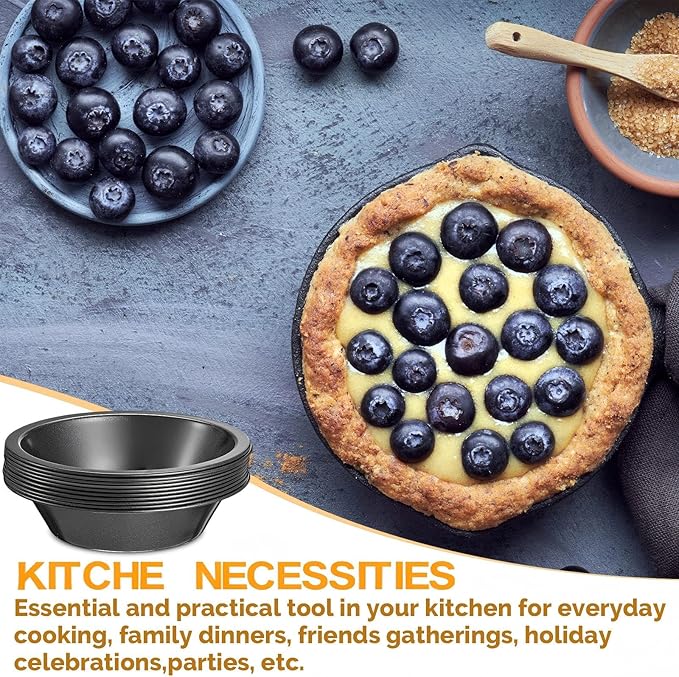Gandeer 8 Pcs mini pie tins Pie Pan Dish for Baking Carbon Steel Pizza Nonstick Plate Bakeware Set Oven Air Fryer Cake Bread Meat (4 Inch,Black)