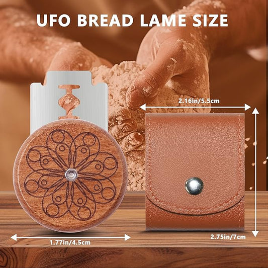 UFO Bread Lame Cutter for Homemade Sourdough,Bread Scorer Tool for Sourdough with 5 Blades and Case,Slashing Tool Bread Cutting Knife for Artisan Bread and Baguette Makers,Circle-brown