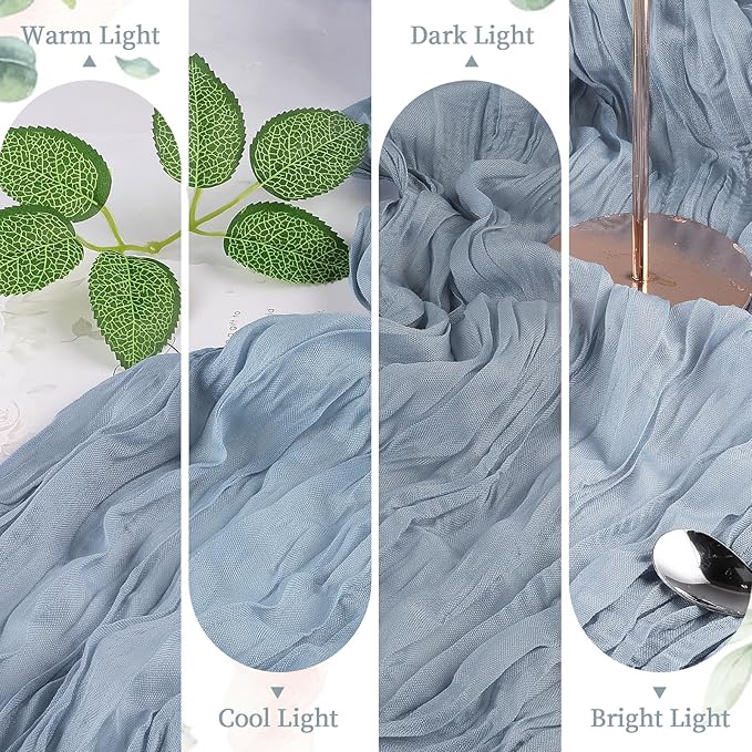 6 Pack Dusty Blue Cheesecloth Table Runner 10FT Long Boho Gauze Table Runner Rustic Sheer Runner for Spring Wedding Bridal Baby Shower Birthday Party Table Decor Home Easter Decorations