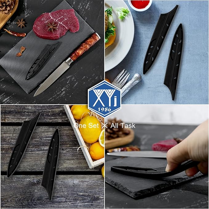 XYJ 2pcs/set Safety Knife Covers Sleeves Knives Edge Guard, Universal Knife Sheath, Paring, Utility Knife Case Blade Guards Protector Black Kitchen Knife Cover Sleeve (For 5'' Utility Knife)