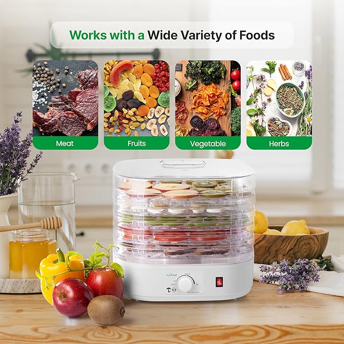 Nutrichef Food Dehydrator Machine | Dehydrates Beef Jerky, Meat, Food, Fruit, Vegetables & Dog Treats | Great For At Home Use | High-Heat Circulation for Even Dehydration | 5 Easy to Clean Trays