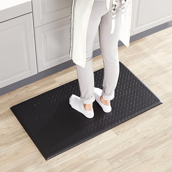 Amazon Basics Anti-Fatigue Standing Mat, Non-Slip, Comfort Mat for Home and Office, 20W x 36L x 0.6Th in, Geometric, Black, 5-Pack