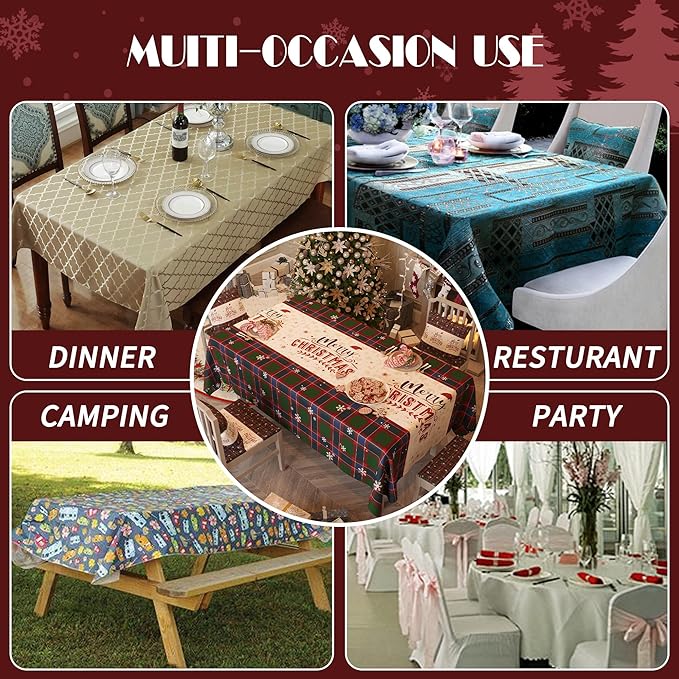 Christmas Rectangle Table Cloth,100% Waterproof Tablecloth,Christmas Decorations for Home, Vinyl Tablecloth Plastic Table Cover for Party，Picnic,Dining,Outdoor 54" x 102",Crimson Checked