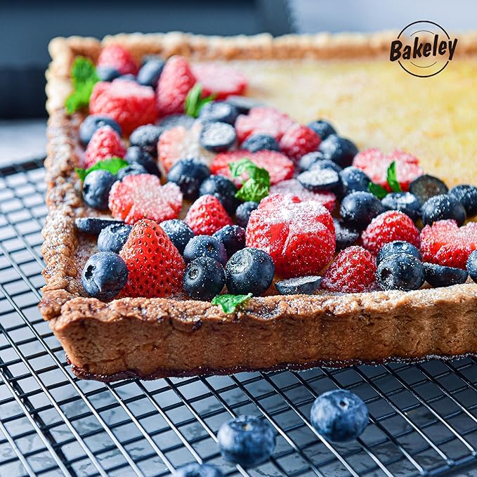 Bakeley Rectangle Tart Pan, 13-Inch with Removable Loose Bottom Non-Stick Oblong Quiche Bakeware for Oven Baking (Black)
