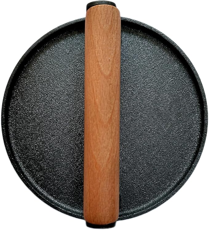7" Cast Iron Burger Press Round Smash Bacon Press Meat Steak with Wood Handle for BBQ CookoutsSmashed Meat Steak Weight Grill Griddle Press