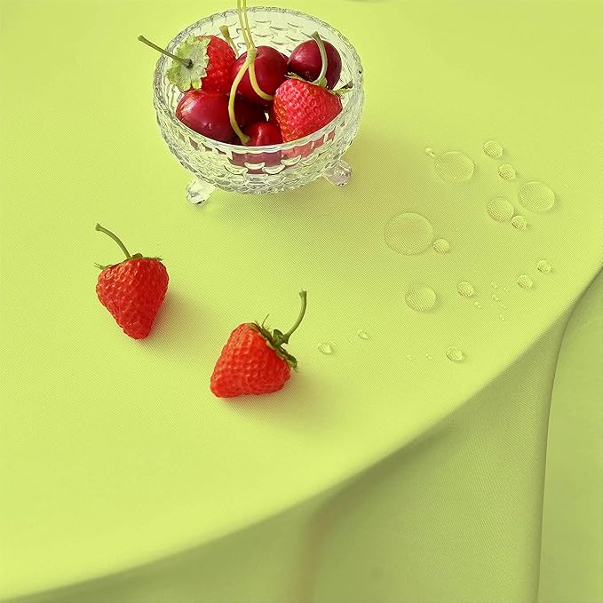 MEANMOY Lime Green 210 GSM Water & Stain Resistant Round Tablecloth for Circle Table - Solid 90 Inch Table Cloth Cover in Wrinkle Free Durable Washable Polyester Fabric for Wedding, Party, Banquet