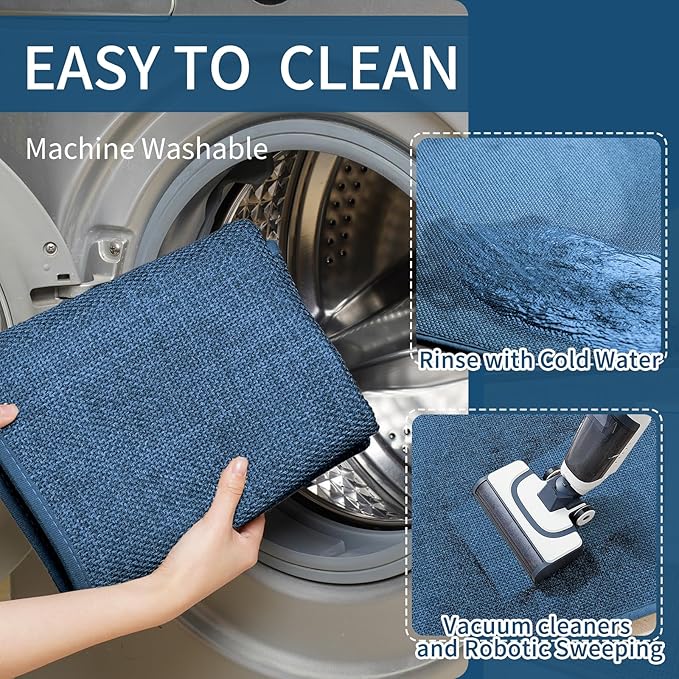 Kitchen Mats for Floor, Super Absorbent Kitchen Rugs Non Slip Washable, Soft Imitation Linen Braided Runner Rug, Standing Mat Kitchen Sink Mat, Easy to Clean, Blue 17x71