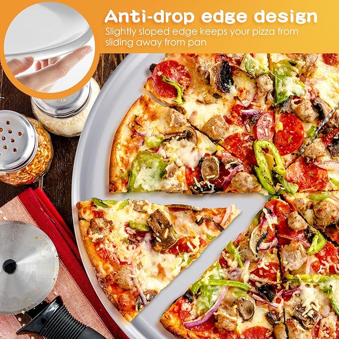 Rtteri 12 Pcs Pizza Pan Bulk Restaurant Aluminum Pizza Pan Set Round Pie Cake Plate Rust Free Cake Tray for Oven Baking Home Kitchen Restaurant Easy Clean (16 Inch)