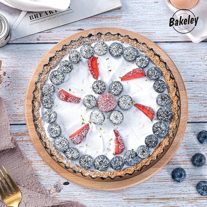 Bakeley 8-Inch Non-Stick Round Tart Pan with Removable Loose Bottom, Quiche Pan for Oven Baking (Black)