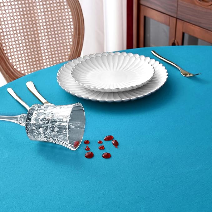 MEANMOY Teal 210 GSM Water & Stain Resistant Round Tablecloth for Circle Table - Solid 48 Inch Turquoise Table Cloth Cover in Wrinkle Free Durable Washable Polyester Fabric for Wedding, Party, Banquet