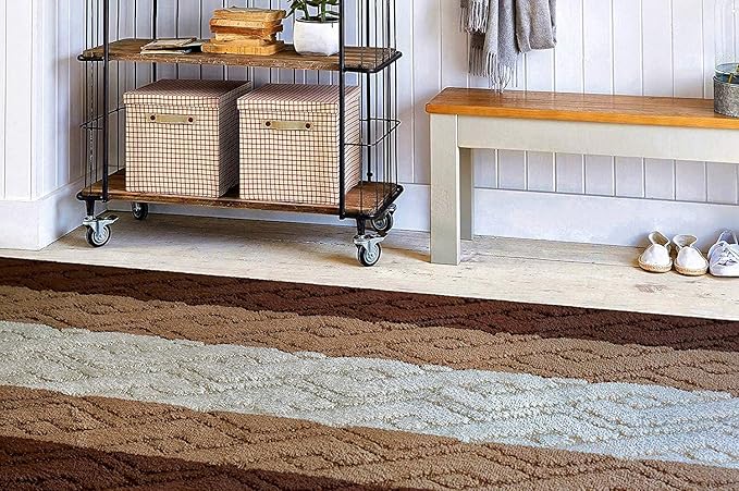 Custom Size Hallway Runner Rug Damask Brown Color 31 inch Wide Select Your Length Non-Slip (Skid Resistance) Rubber Backing 29 feet x 31 inch