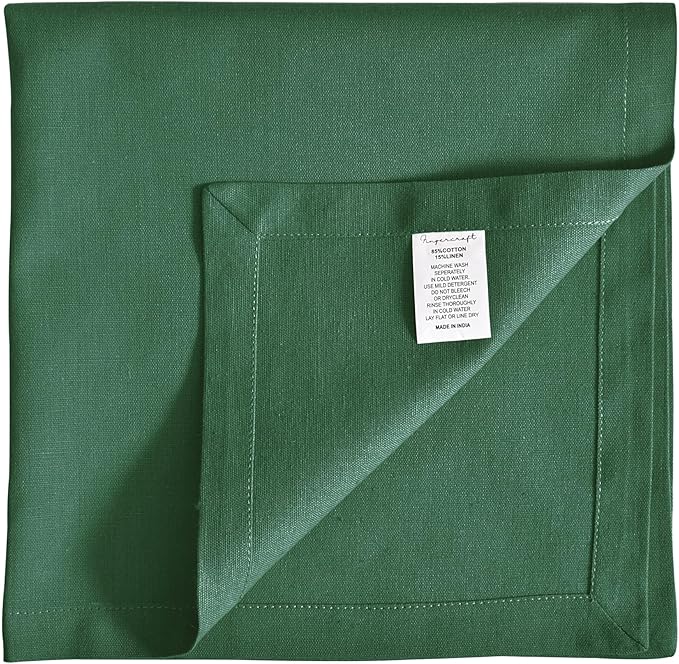 FINGERCRAFT Dinner Cloth Napkins, Cotton Linen Blend Mitered Corner Napkins Cloth 12 Pack Natural Premium Quality for Every Day Use, Parties, Weddings, 18x18 inch Christmas Special Color Eden Green