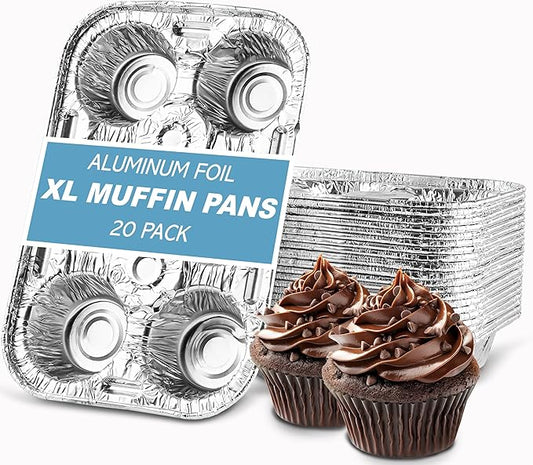 PLASTICPRO Aluminum Foil Muffin Pans Reusable and Disposable, Muffin & Pie foil Pan (20, 6 cavity XL)