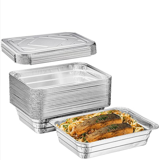 Diplastible Disposable Aluminum Pans with Lids | 10 pack 1-Dinner Portion Pan Oblong Cookware Pans Best Use for Baking, Meal Preparations, Cooking, Roasting, Grilling, Toasting | With Foil Lids