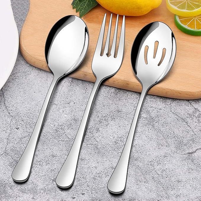 Homikit Large Serving Utensils Set, 6-Piece Stainless Steel Serving Spoons Slotted Spoons Forks, 9.8 Inch Big Metal Hostess Set for Catering Buffet Banquet Party Kitchen Restaurant, Dishwasher Safe