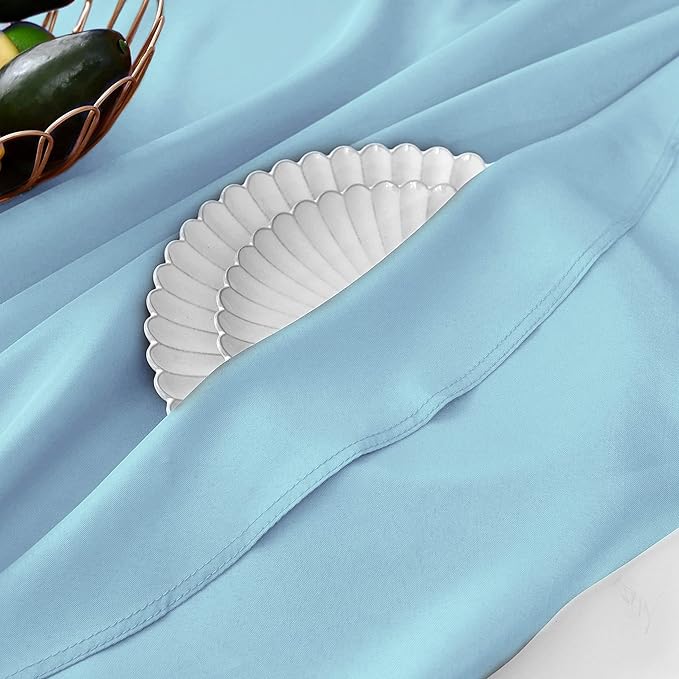 MEANMOY Baby Blue 210 GSM Water & Stain Resistant Round Tablecloth for Circle Table - Solid 70 Inch Table Cloth Cover in Wrinkle Free Durable Washable Polyester Fabric for Wedding, Party, Banquet