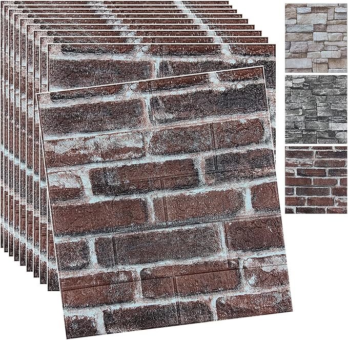 20PCS 3D Wall Panels Peel and Stick 3D Brick Wallpaper Peel and Stick Faux Stone Wall Panel Foam Brick Self-Adhesive Wallpaper (Red,20pcs)