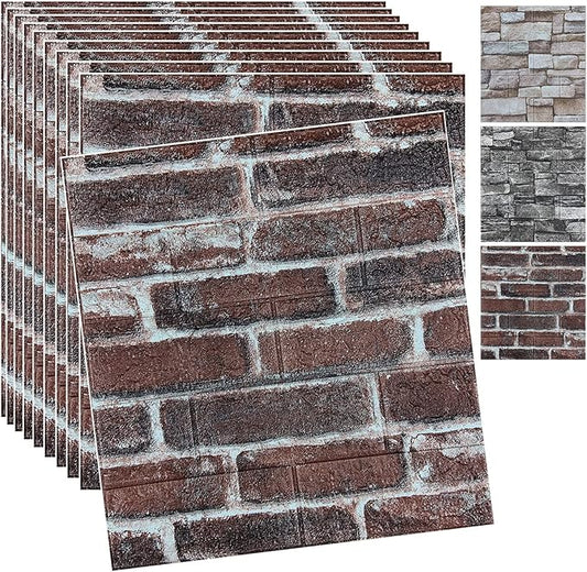 20PCS 3D Wall Panels Peel and Stick 3D Brick Wallpaper Peel and Stick Faux Stone Wall Panel Foam Brick Self-Adhesive Wallpaper (Red,20pcs)