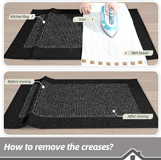 BEQHAUSE Kitchen Rugs 32"x48", Kitchen Runner Rug Non-Slip Kitchen Mats for Floor, Absorbent and Stain Resistant Kitchen Mats, Machine Washable Rugs for Kitchen, Hallway, Laundry & Sink, Black