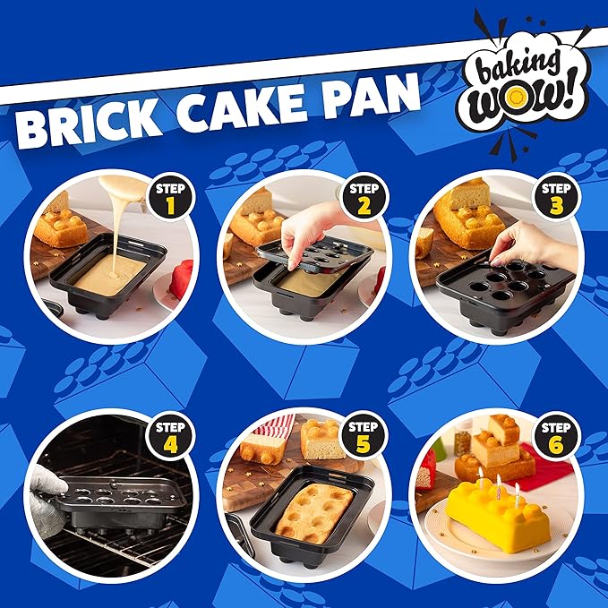 Brick Building Cake Pan Mold, 4 Pack- Build, Decorate Stack 9" 3D Shaped Cakes - Adult Birthday Parties, Special Holiday Occasion or Celebration, Easy Use NonStick Oven Bakeware, Christmas Baking Gift