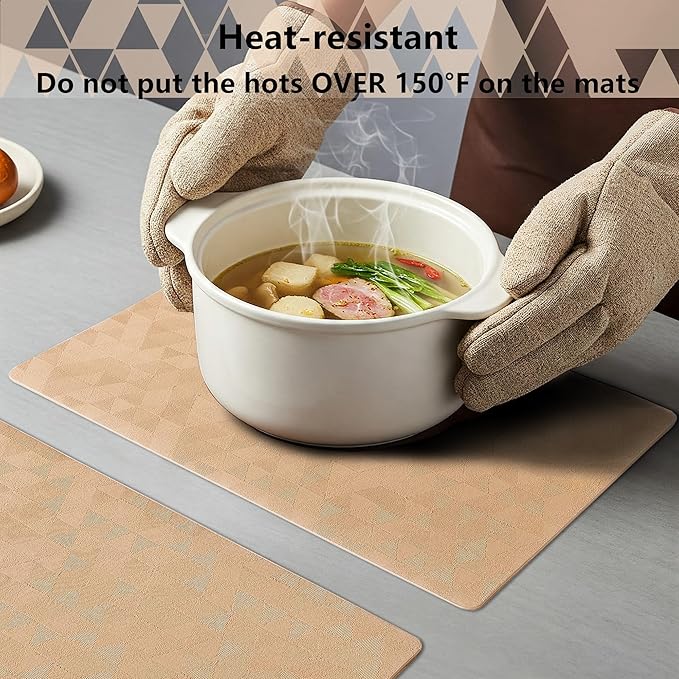 Jovono Faux Leather Placemats Set of 6, 17.8"x11.8", Waterproof & Oil-Proof Table Mats, Easy-Clean Washable Kitchen Place Mats for Dining Table, Fabric Texture, Neutral Mat