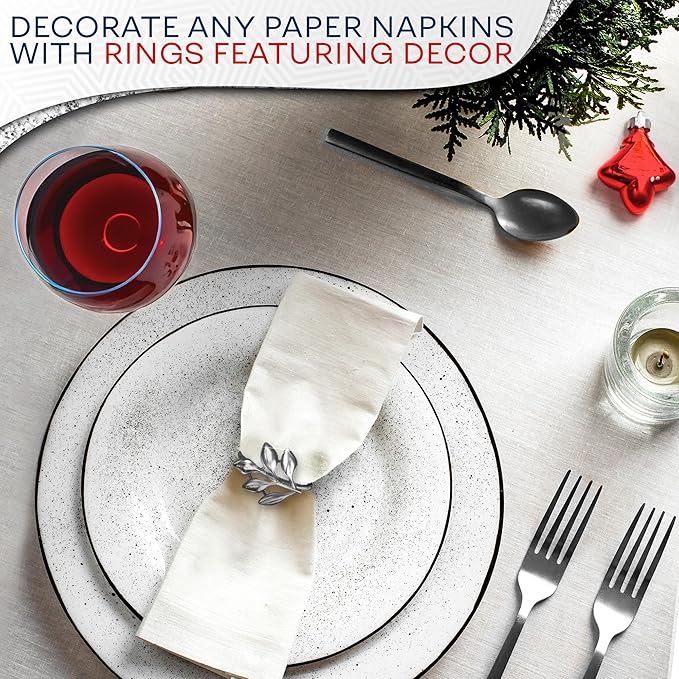 Set of 20 Silver Easter Napkin Rings - Decorative Silver Napkin Rings Set | Napkin Ring Holders with Elegant Leaf Design for Weddings, Parties & Special Occasions, Festive Easter Holiday Table Decor