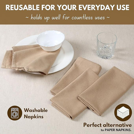 Native Fab Cloth Napkin Set of 12, 100% Cotton, Washable, Reusable Dinner Cloth Napkin 17x17 inches, Table Decor Napkins for Dinner, Events, Beige