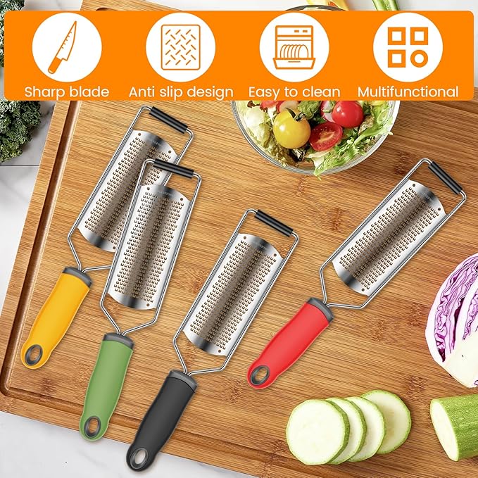4 Pcs Stainless Steel Lemon Zester Cheese Grater with Handle and Protective Case Handheld Ginger Grater Multifunctional Citrus Zester for Cheese Ginger Garlic