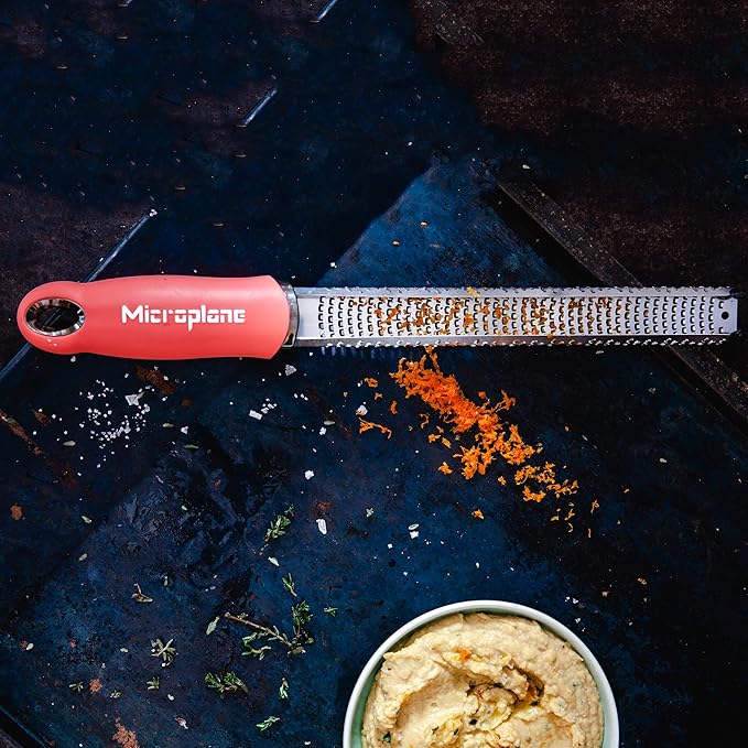 Microplane Zester Grater in Coral for Citrus Fruits, Hard Cheese, Ginger, Chocolate and Nutmeg with Fine Stainless Steel Blade - Made in USA