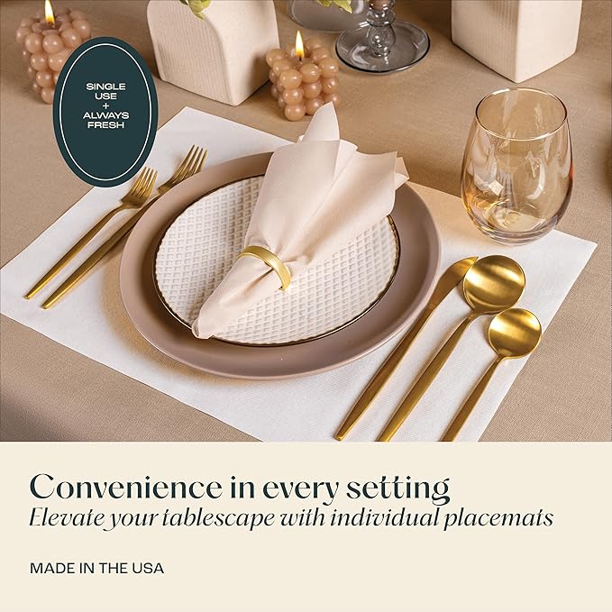 Disposable Orange Paper Placemats for Dining Table - 100-Pack 18" x 12" Cloth-Like Rectangle Paper Placemats for Thanksgiving Baby, Kids, Parties Or Weddings.