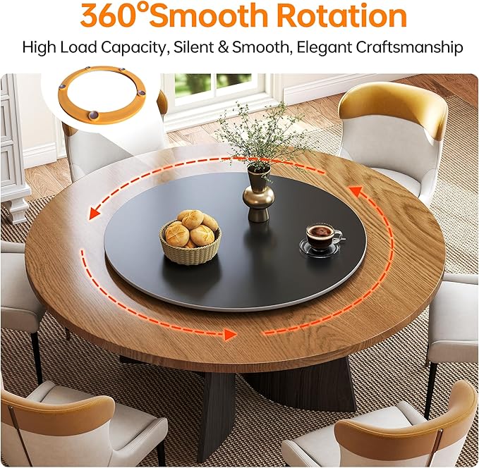 Lazy Susan Turntable 35.4 Inch - 360° Silent Rotating Anti-Slip Serving Tray, Heavy Duty Centerpiece for Kitchen, Dining & Coffee Table - Black Modern Design with Non-Slip Base