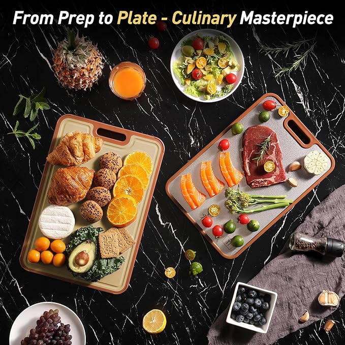 2 Packs Titanium Cutting Boards for Kitchen Chopping Board Butcher Block 2 in 1 Pure Titanium and Wheat Straw PP Father Day Dad Parent Stepdad Who Want Everything Future Groom Bride Law Christmas Xmas