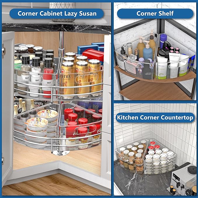 Lazy Susan Organizer Bins for 26"-27" Diameter Corner Cabinet Lazy Susan, 6 Pack, Clear Plastic Cabinet and Pantry Storage Bin, 1/8 Wedge-Food Safe, BPA Free