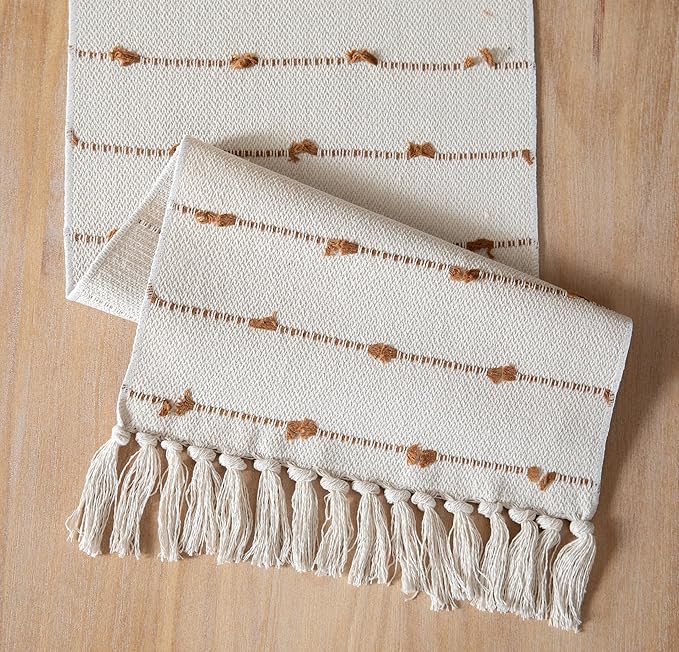 Caflife Boho Table Runner 90 Inchs Long for Modern Farmhouse Room Home Decor, Brown and Beige Coffee Table Runner, Natural Cotton Woven with Tassels Neutral, for Kitchen Dining Table Decor