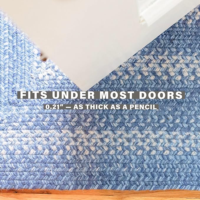 Homespice Denim Premium Jute Braided Area Rug, 2x6' Rectangular Hall Runner Blue - Navy - White, Natural Jute Yarn Rustic, Country, Primitive, Farmhouse Style - 30 Day Risk Free Purchase