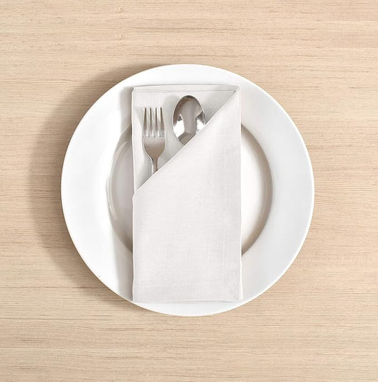 FINGERCRAFT Cloth Napkins, Cotton Linen Mitered Corner Soft Durable Washable Eco-Friendly Napkins Cloth 12 Pack, 18x18 inch Premium Quality for Home Hotel Parties Christmas Wedding Dinner White
